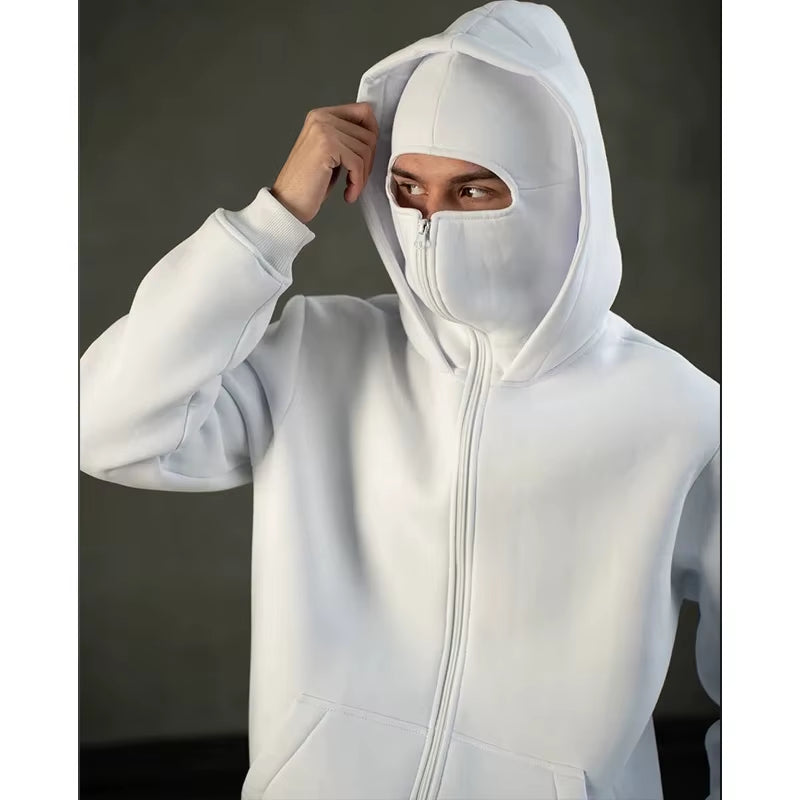 Men and women Balaclava Y2K Gothic Harajuku Autumn and winter new item double hooded sweatshirt men's mask zipper sportswear