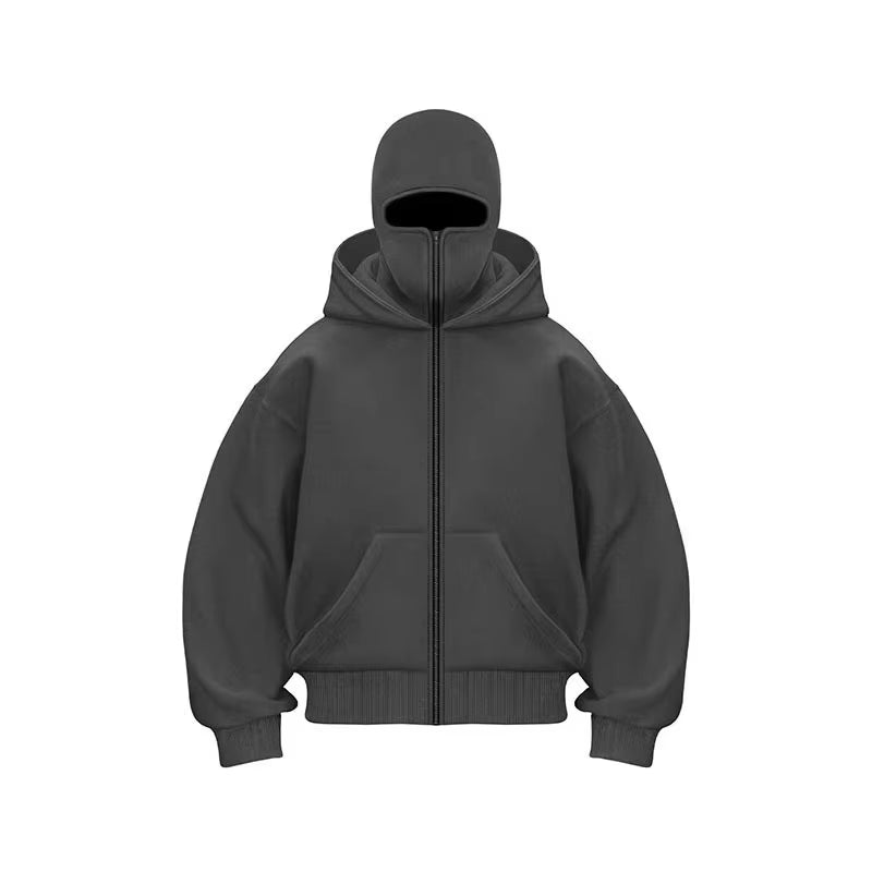 Men and women Balaclava Y2K Gothic Harajuku Autumn and winter new item double hooded sweatshirt men's mask zipper sportswear
