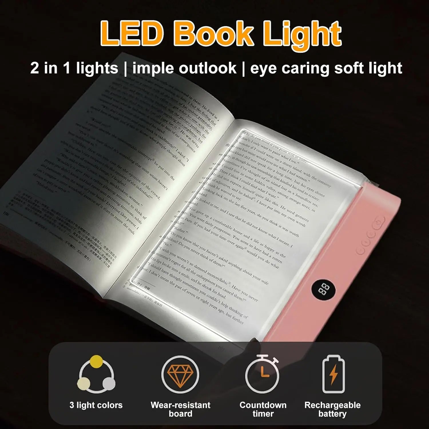 Illuminate Your Reading Experience: Rechargeable LED Book Light with Dimmable Panel and Three Color Settings