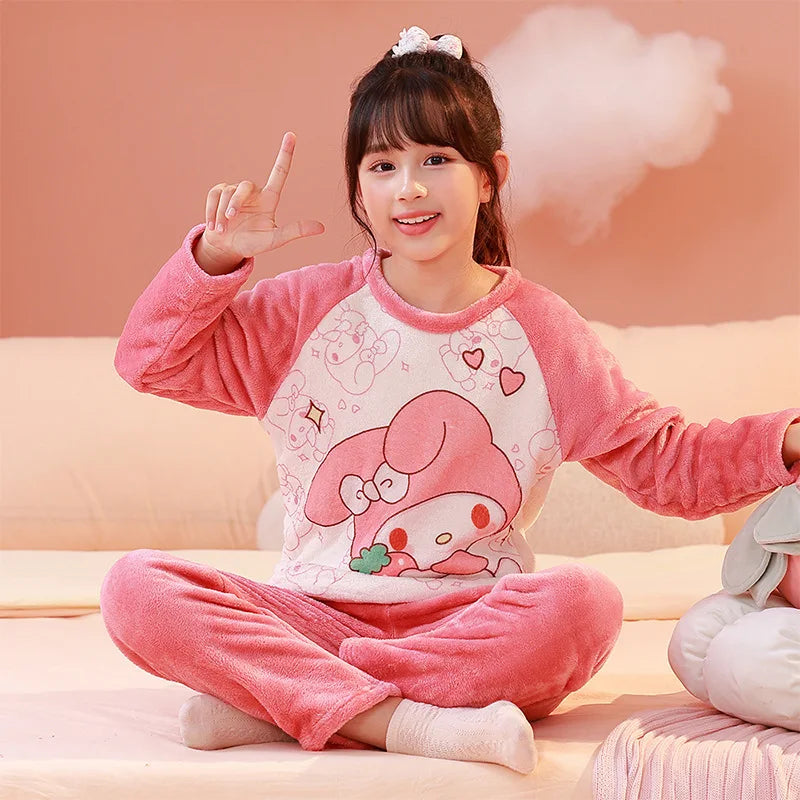 Cozy Up in Style: Girls' Thick Coral Fleece Pajama Set and Robe for Ultimate Autumn and Winter Comfort
