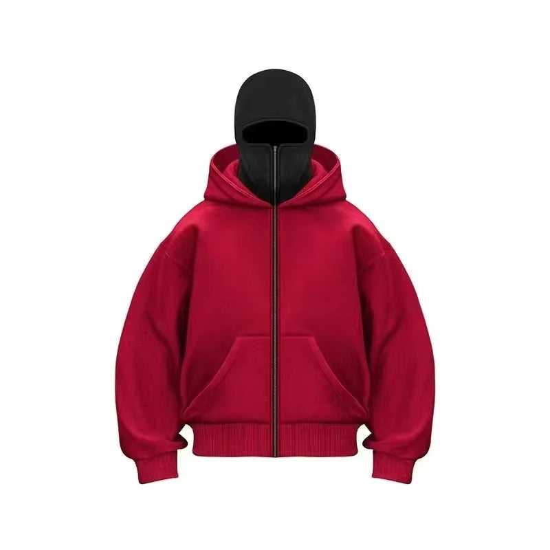 Men and women Balaclava Y2K Gothic Harajuku Autumn and winter new item double hooded sweatshirt men's mask zipper sportswear