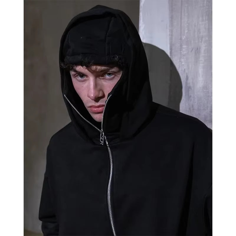 Men and women Balaclava Y2K Gothic Harajuku Autumn and winter new item double hooded sweatshirt men's mask zipper sportswear