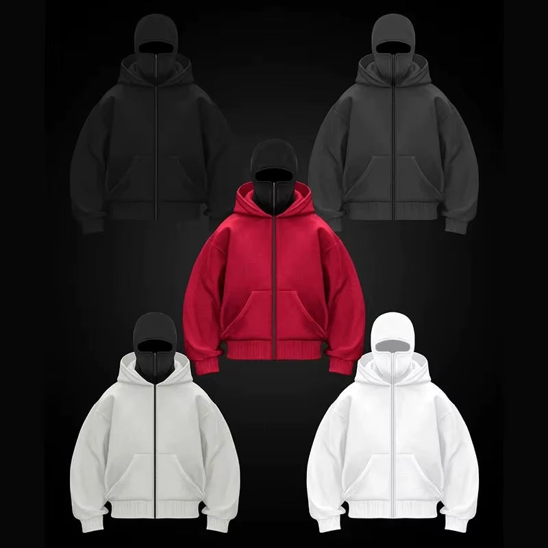 Men and women Balaclava Y2K Gothic Harajuku Autumn and winter new item double hooded sweatshirt men's mask zipper sportswear