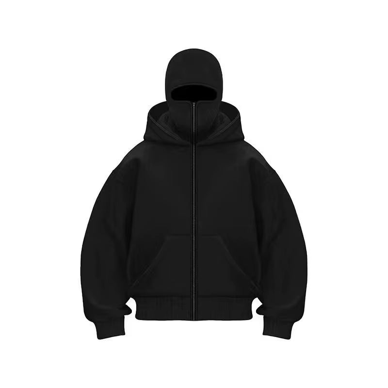 Men and women Balaclava Y2K Gothic Harajuku Autumn and winter new item double hooded sweatshirt men's mask zipper sportswear